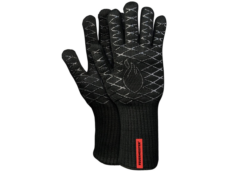 Grill-Handschuhe Premium BBQ aus Aramid/Nomex, Schwarz/ Rot, 2er-Set, Größe 12