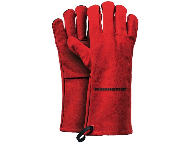 Grill- und Ofen-Handschuhe Premium BBQ aus Spalt-Leder, Rot, Größe 12