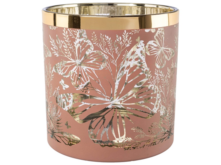 Windlicht Butterflies Braun, mit Goldrand H: 15 cm