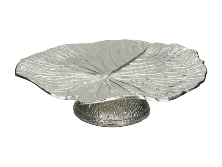 Schubiger Schale Blatt mit Fuss Aluminium Silber
