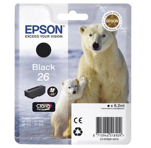 Original Tintenpatrone schwarz Epson No. 26 bk, T2601