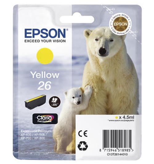 Original Tintenpatrone gelb Epson No. 26 y, T2614