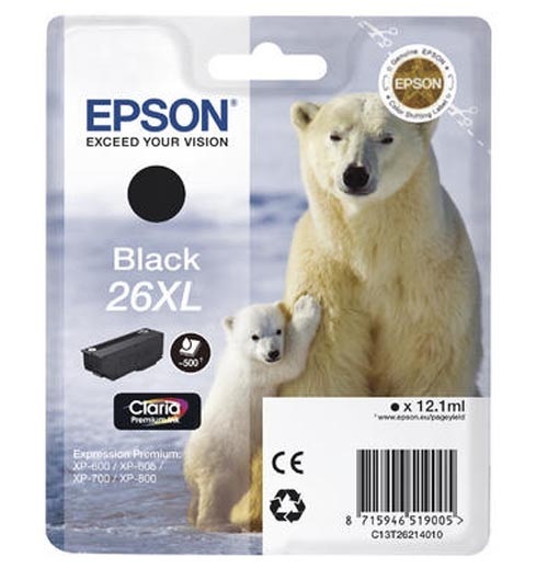 Original Tintenpatrone XL schwarz Epson No. 26XL bk, T2621