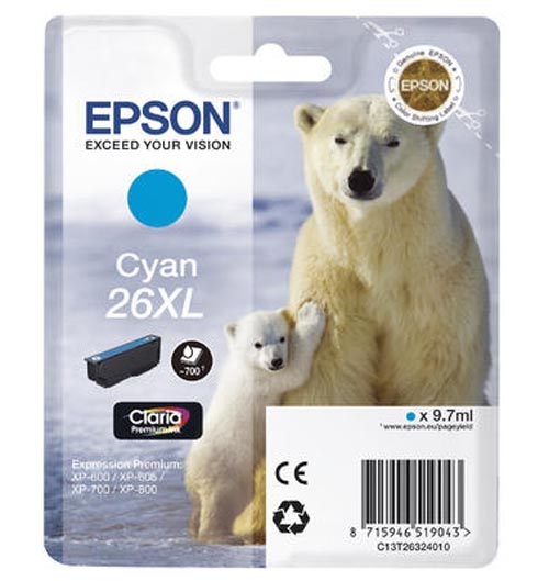 Original Tintenpatrone XL cyan Epson No. 26XL c, T2632