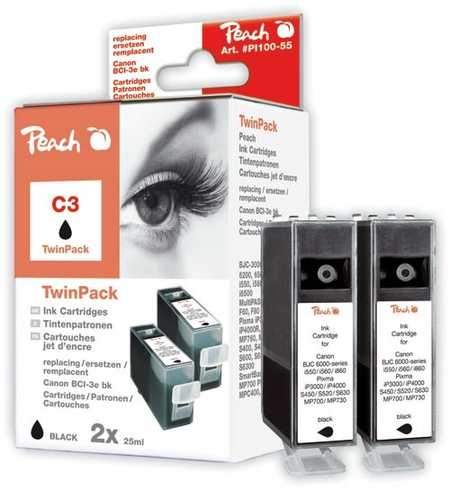 3 Peach Tintenpatronen schwarz kompatibel zu Canon, Apple BCI-11 bk