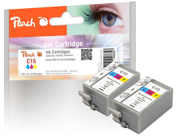 2 Peach Tintenpatronen color kompatibel zu Canon BCI-15 c