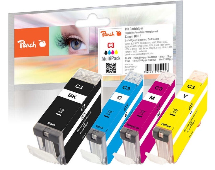 Peach Spar Pack Tintenpatronen kompatibel zu Canon BCI-3e-series