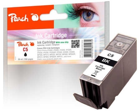 Peach Tintenpatrone schwarz kompatibel zu Canon PGI-5bk, 0628B001