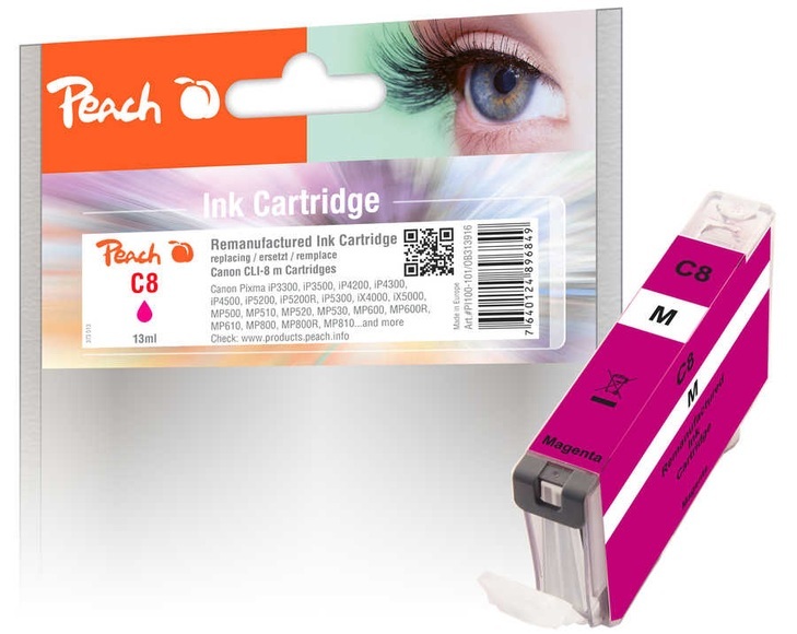 Peach Tintenpatrone magenta kompatibel zu Canon CLI-8M, 0622B001, 0622B025