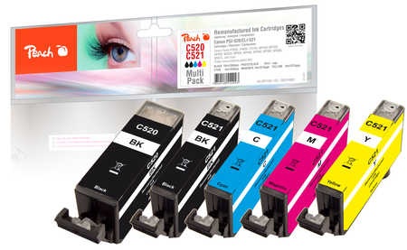 Peach Spar Pack Tintenpatronen kompatibel zu Canon PGI-520, CLI-521