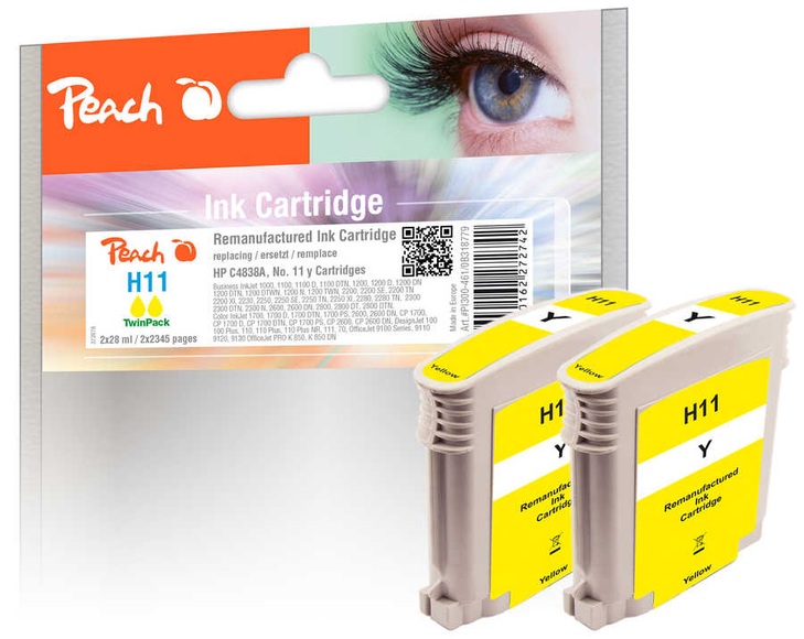 Peach Doppelpack Tintenpatronen gelb kompatibel zu HP No. 11 gelb, C4838A