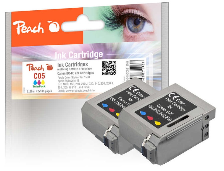 Peach Doppelpack Druckköpfe color kompatibel zu Canon, Apple BC-05 c
