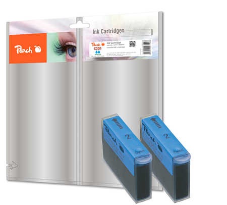 Peach Doppelpack Tintenpatronen cyan kompatibel zu Canon, Xerox, Apple BJI-201 c