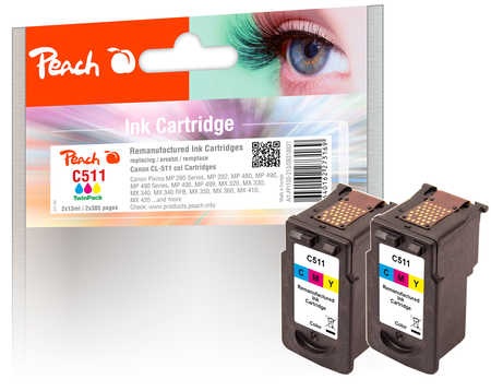 Peach Doppelpack Druckköpfe color kompatibel zu Canon CL-511
