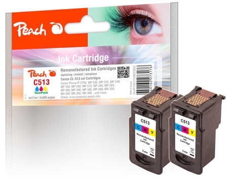 Peach Doppelpack Druckköpfe color kompatibel zu Canon CL-513