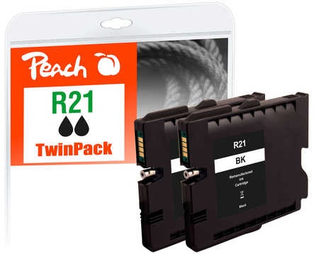 Peach Doppelpack Tintenpatrone schwarz kompatibel zu Ricoh GC21K*2