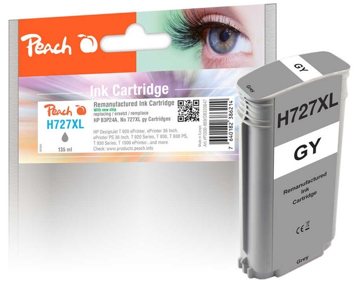 Peach H727gy Druckerpatrone gy ersetzt HP No. 727 gy, B3P24A für z.B. HP DesignJet T 1500 ePrinter, HP DesignJet T 1500 ePrinter 36 Inch