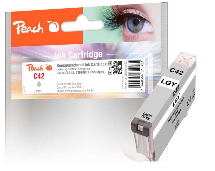 Peach C42LGY Druckerpatrone hellgrau gyli ersetzt Canon CLI-42LGY, 6391B001 für z.B. Canon Pixma Pro 100, Canon Pixma Pro 100 S