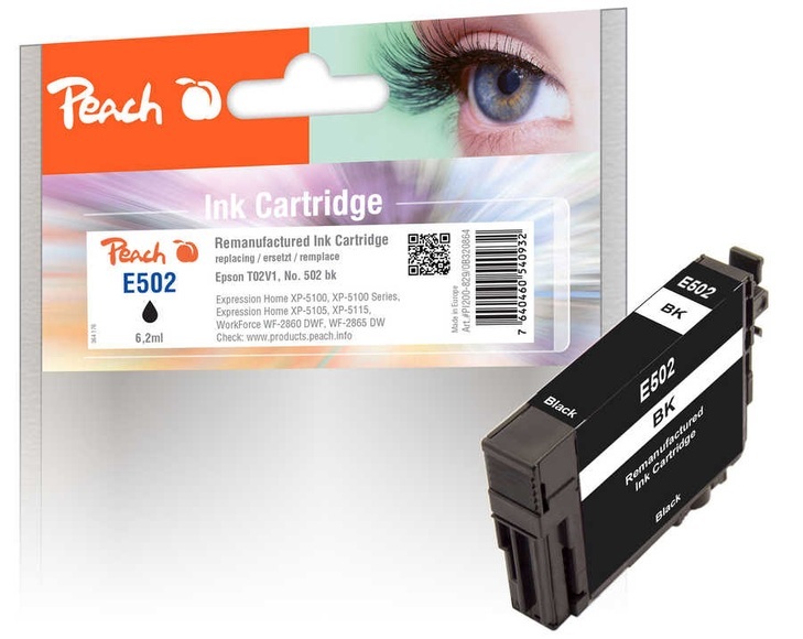 Peach Tintenpatrone schwarz kompatibel zu Epson T02V1, No. 502 bk