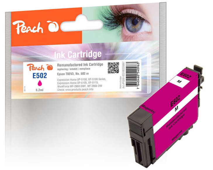 Peach Tintenpatrone magenta kompatibel zu Epson T02V3, No. 502 m