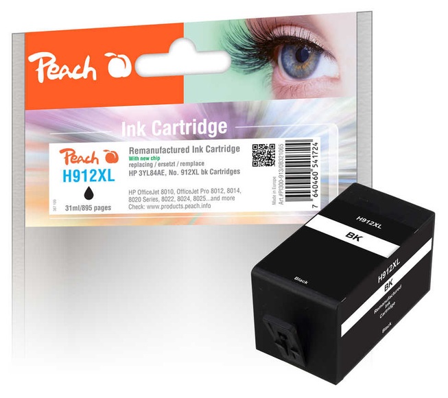 Peach H912XLBK Druckerpatrone XL bk ersetzt HP No. 912XL BK, 3YL84AE für z.B. HP OfficeJet Pro 8022 e, HP OfficeJet 8010, HP OfficeJet Pro 8014