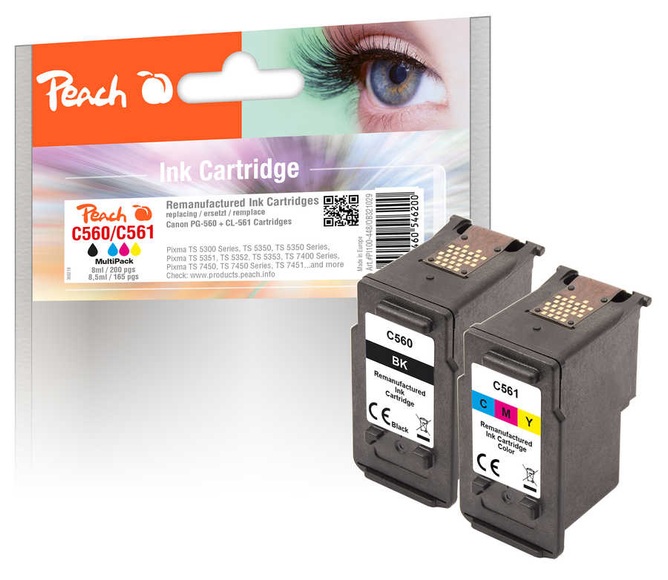 Peach Spar Pack Tintenpatronen kompatibel zu HP PG-560BK, CL-561C, 3713C006