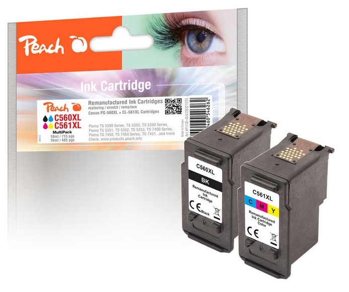 Peach Spar Pack Tintenpatronen kompatibel zu Canon PG-560XLBK, CL-561XLC, 3712C006
