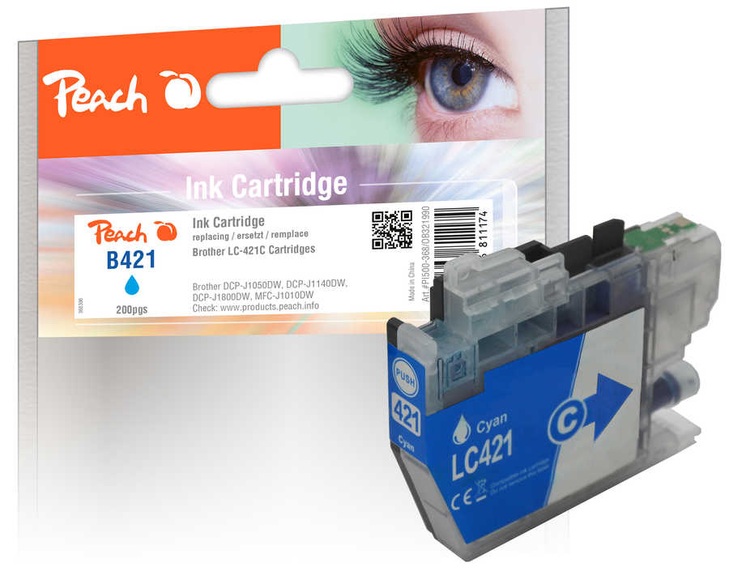 Peach B421 C Druckerpatrone cy ersetzt Brother LC-421C für z.B. Brother DCPJ 1050 DW, Brother DCPJ 1140 DW, Brother MFCJ 1010 DW, Brother DCPJ 1800 DW