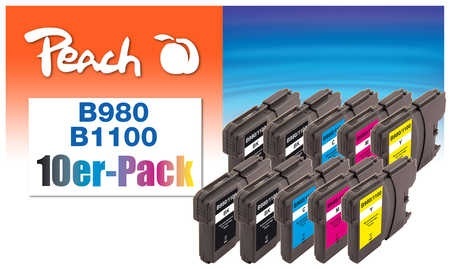 Peach 10er-Pack Tintenpatronen, XL-Füllung, kompatibel zu Brother LC-1100, LC-980