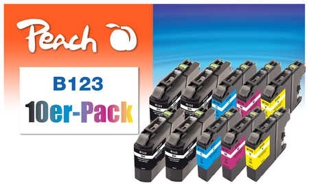 Peach 10er-Pack Tintenpatronen kompatibel zu Brother LC-123VALBP