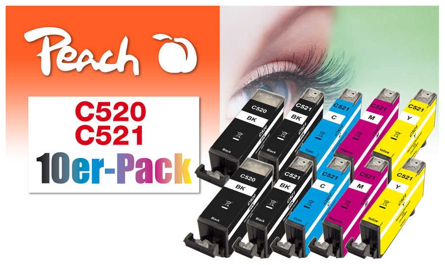 Peach 10er-Pack Tintenpatronen, kompatibel zu Canon PGI-520, CLI-521