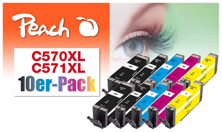 Peach Spar Pack mit grau Tintenpatronen XL-Ergiebigkeit, kompatibel zu Canon PGI-570XL, CLI-571XL