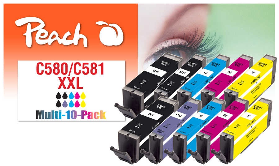 Peach 10er-Pack Tintenpatronen, kompatibel zu PGI-580XXL, CLI-581XXL