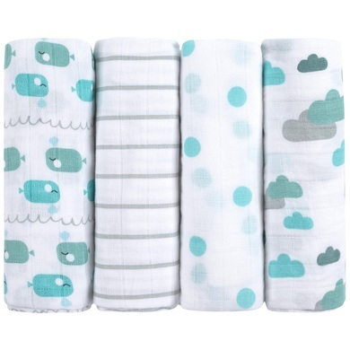 emma & noah Mullwindeln 4er Set Wal Blau 80 x 80 cm - blau