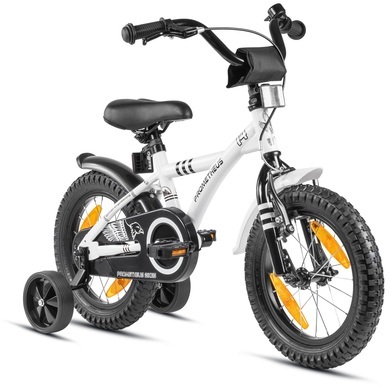 PROMETHEUS BICYCLES® Kinderfahrrad 14 in Weiß & Schwarz ab 3 Jahre mit Stützräder