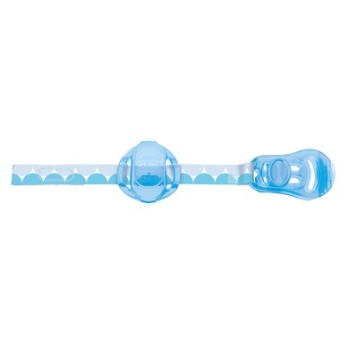 chicco Schnullerband blau mit Saugerschutz, Clip, Klettband und Schnuller