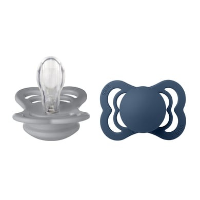 BIBS Schnuller Supreme Cloud und Steel Blue Silikon 0-6 Monate, 2 Stk.