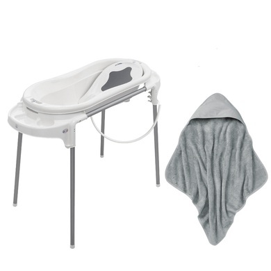 Rotho Babydesign Badestation TOP Xtra weiß + Kapuzenhandtuch stone grey gratis