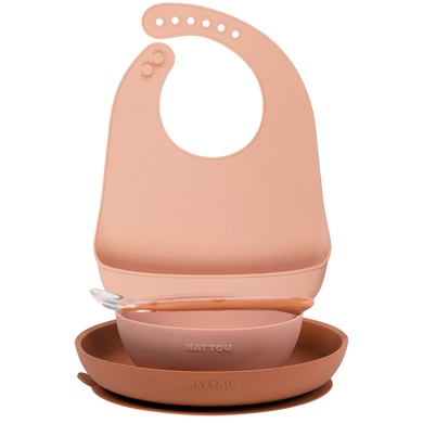 Nattou - SILIKON Esslernset mit Lätzchen rosa