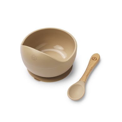 Elodie Silikonschüssel mit Löffel, Pure Khaki