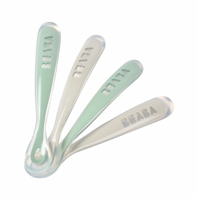 BEABA® Babylöffel 4er Set aus Silikon ab 8 Monate, velvet grau/ salbeigrün