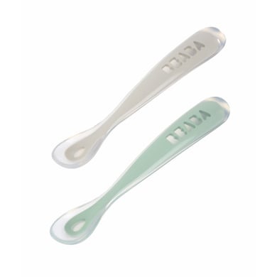 BEABA® Babylöffel 2er Set aus Silikon 2. Alterstufe, velvet grau/ salbeigrün