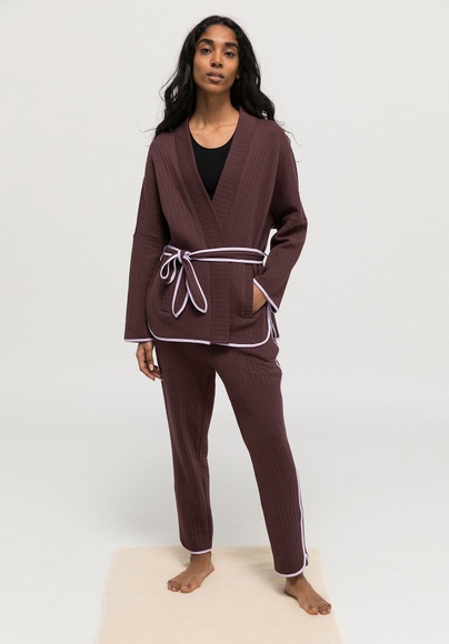 Loungewear Kimono-Jacke aus Bio-Baumwolle - braun GrösseM