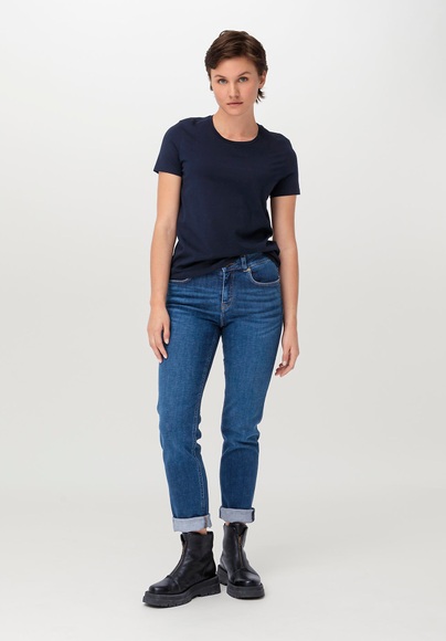Damen Kurzarm-Shirt aus Bio-Baumwolle - blau Grösse48