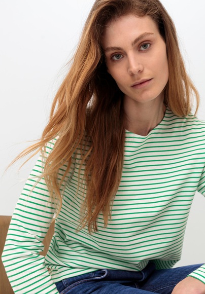 Damen Langarm-Ringelshirt aus Bio-Baumwolle - grün Grösse36