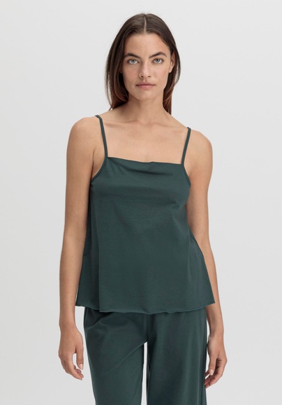 hessnatur Damen Spaghetti Top Relaxed SOFT FLOWER aus Bio-Baumwolle - grün Grösse46