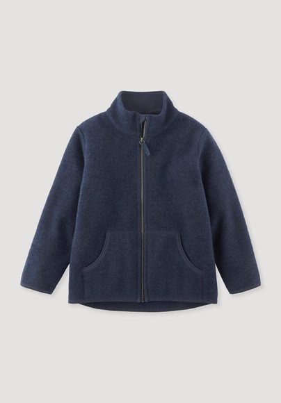 hessnatur Kinder Wollfleece Jacke Regular - blau Grösse98/104