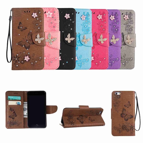 Telefon Hülle Handyhüllen Für Apple Brieftasche Kartenetui iPhone 14 Pro Max 13 12 11 Pro Max Mini X XR XS 8 7 Plus Kreditkartenfächer Strass mit Halterung Schmetterling Hart PU-Leder Lightinthebox
