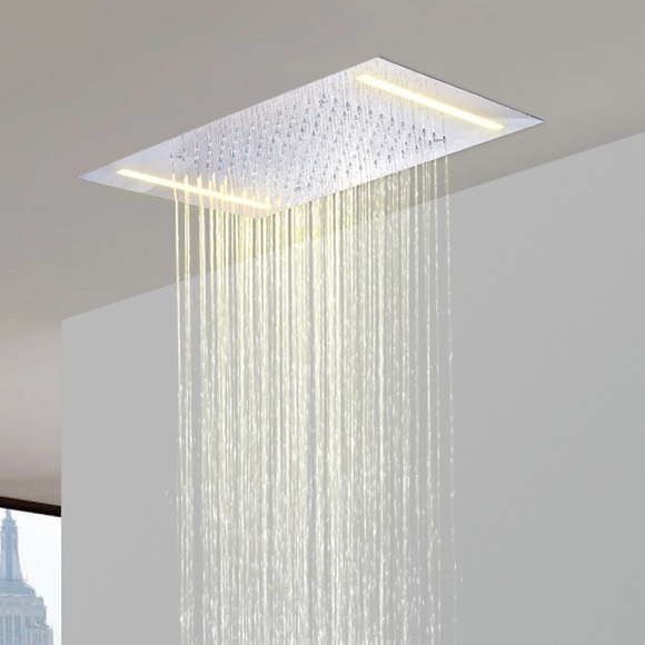 500 360 Chrom-Duscharmaturen Regenmischer 304 Edelstahl LED-Duschkopf Deckenmontage, Luxus-Regenduschkopfsystem mit 110 V ~ 220 V wechselndem Wasser-Aus-Schaltersteuerung Energiespar-LED Lightinthebox