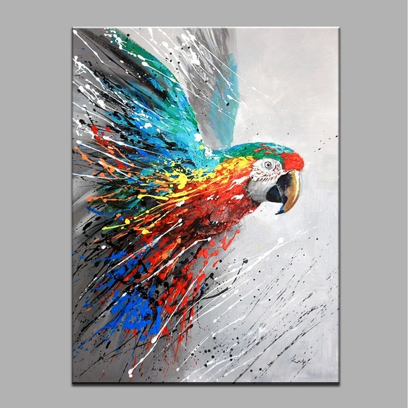 Ölgemälde 100 % Handarbeit, handgemalte Wandkunst auf Leinwand, bunt, Tier, abstrakt, Papagei, Vogel, Heimdekoration, Dekoration, gerollte Leinwand, kein Rahmen, ungedehnt Lightinthebox